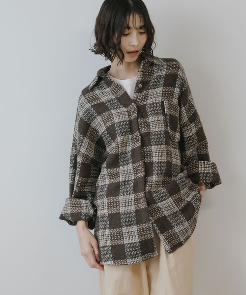 AO2(アオズ)の「Block Check Drop Shoulder Jacket / ブロックチェック ドロップショルダー ジャケット(カバーオール・レディース・パープル/ブラウン/レッド/グレー・FREE)」の13枚目の写真