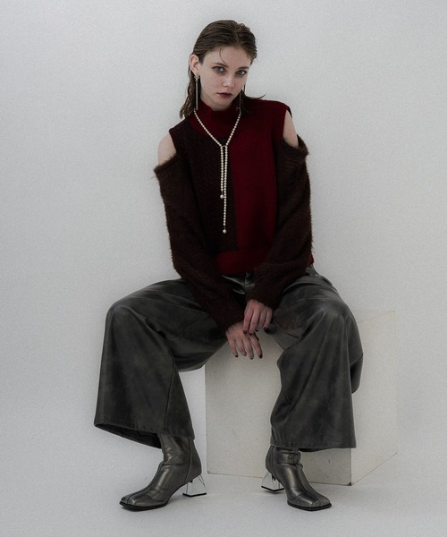 HARE（ハレ）の「フェイクレザーダブルウエストパンツ(HARE)（その他パンツ・レディース・ブラック/グレー・FREE）」の4枚目の写真