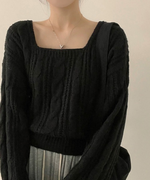 ReRe(リリ)の「ケーブル編みワイドネックニットトップス(ニット/セーター・レディース・ブラック/グレー/オフホワイト・FREE)」の10枚目の写真