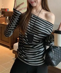 HALEY PESCA/ボーダーワンショルダー長袖Tシャツ カットソー