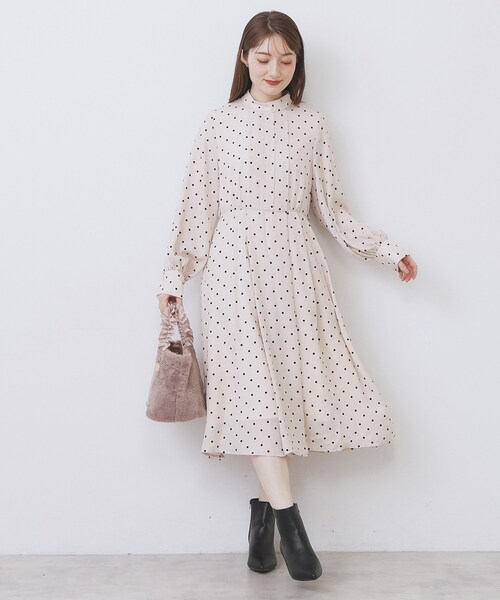 ドットデザインタックワンピース【洗濯機OK/イージーアイロン