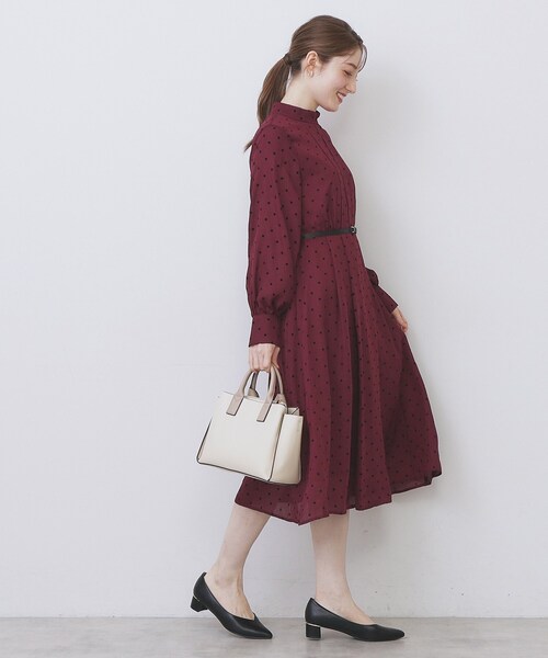 セール】ドットデザインタックワンピース【洗濯機OK/イージーアイロン