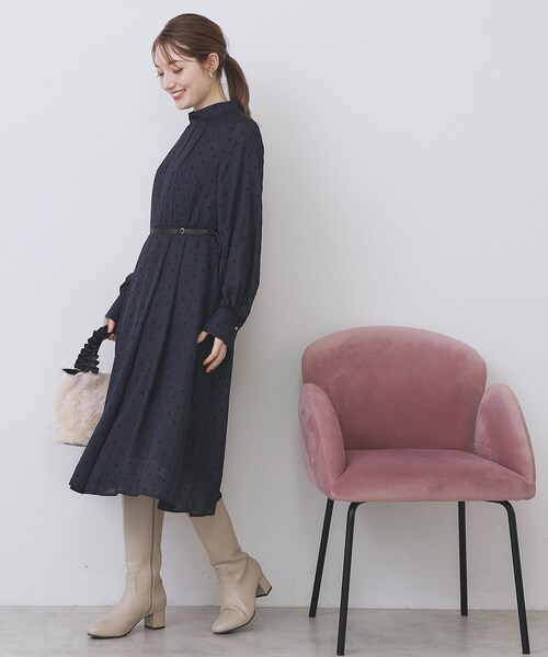 セール】ドットデザインタックワンピース【洗濯機OK/イージーアイロン