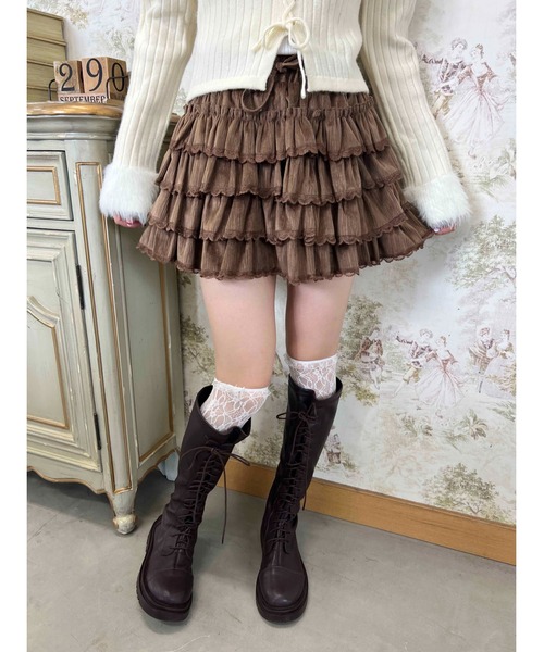 PHILLY（フィリー）の「フェイクスウェードフリルミニスカート（スカート・レディース・ブラウン/アイボリー・FREE）」の12枚目の写真