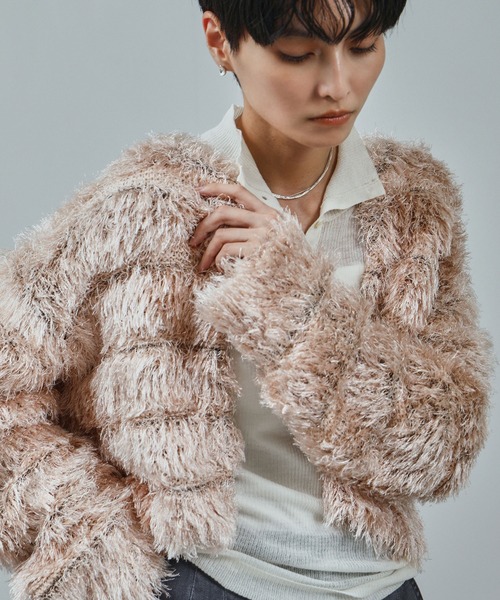 美品✨エポカ フォックスファーボレロ カーディガン ラメ パーティ グレー 美品✨エポカ フォックスファーボレロ カーディガン ラメ パーティ