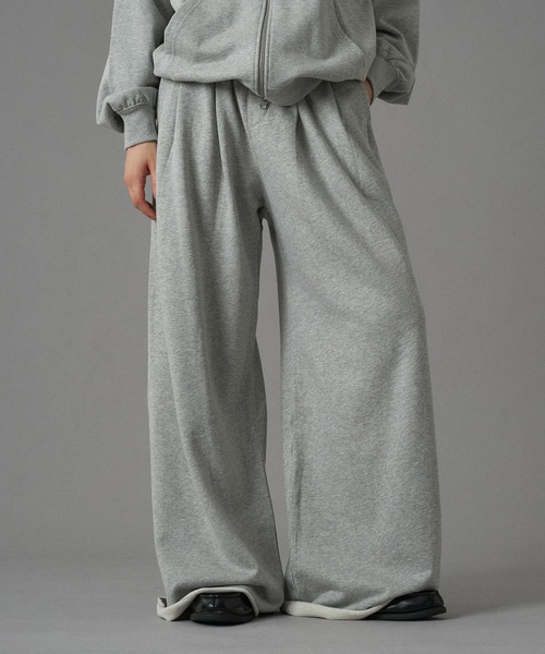 ONCILY(オンシェリー)の「TUCK WIDE BAGGY SWEAT PANTS / タックワイドバギースウェットパンツ(スウェットパンツ・メンズ・ブラック/杢グレー・MEDIUM/LARGE/SMALL)」の3枚目の写真