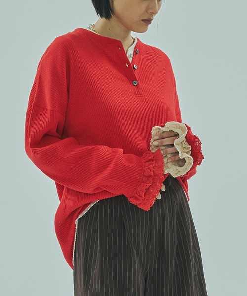 セール】(CREOLME)RIB HENRY NECK PULLOVER（Tシャツ/カットソー