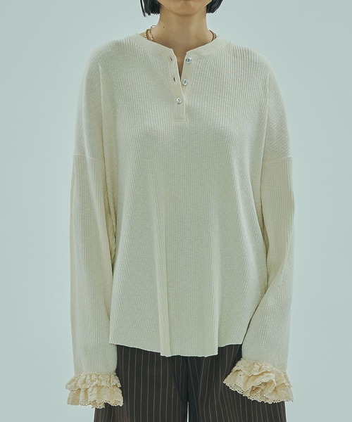 セール】(CREOLME)RIB HENRY NECK PULLOVER（Tシャツ/カットソー