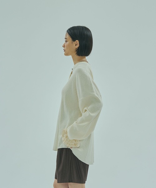 ROSE BUD(ローズバッド)の「(CREOLME)RIB HENRY NECK PULLOVER(Tシャツ/カットソー・レディース・チャコールグレー/オフホワイト/レッド・ONE SIZE)」の9枚目の写真