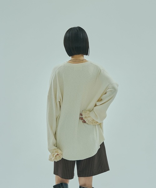ROSE BUD(ローズバッド)の「(CREOLME)RIB HENRY NECK PULLOVER(Tシャツ/カットソー・レディース・チャコールグレー/オフホワイト/レッド・ONE SIZE)」の10枚目の写真