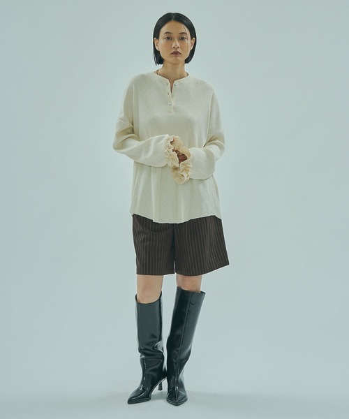 ROSE BUD(ローズバッド)の「(CREOLME)RIB HENRY NECK PULLOVER(Tシャツ/カットソー・レディース・チャコールグレー/オフホワイト/レッド・ONE SIZE)」の11枚目の写真