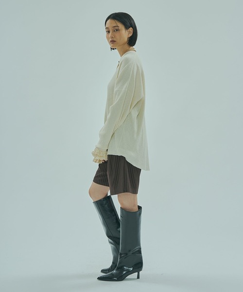 ROSE BUD(ローズバッド)の「(CREOLME)RIB HENRY NECK PULLOVER(Tシャツ/カットソー・レディース・チャコールグレー/オフホワイト/レッド・ONE SIZE)」の12枚目の写真