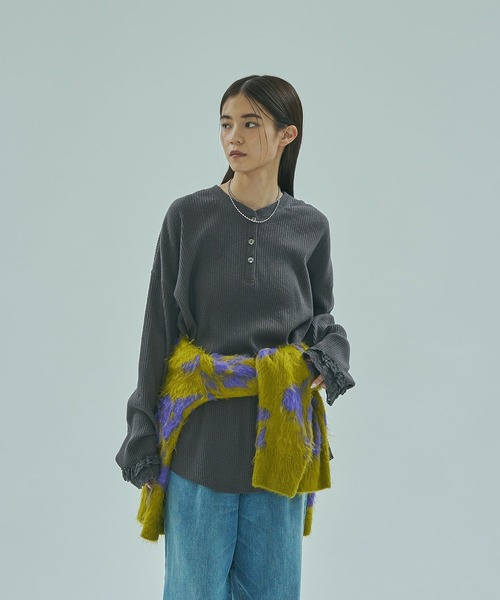 ROSE BUD(ローズバッド)の「(CREOLME)RIB HENRY NECK PULLOVER(Tシャツ/カットソー・レディース・チャコールグレー/オフホワイト/レッド・ONE SIZE)」の14枚目の写真