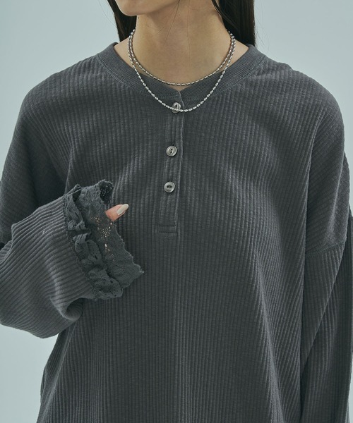 セール】(CREOLME)RIB HENRY NECK PULLOVER（Tシャツ/カットソー
