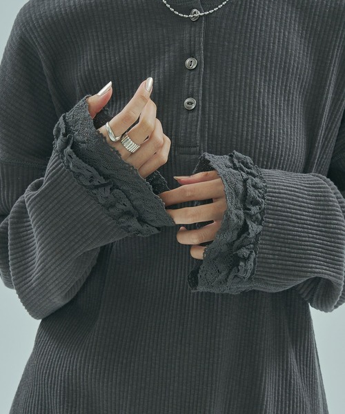 セール】(CREOLME)RIB HENRY NECK PULLOVER（Tシャツ/カットソー