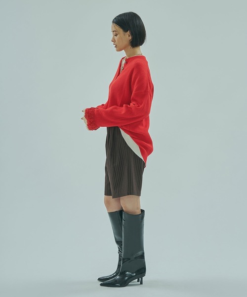 ROSE BUD(ローズバッド)の「(CREOLME)RIB HENRY NECK PULLOVER(Tシャツ/カットソー・レディース・チャコールグレー/オフホワイト/レッド・ONE SIZE)」の5枚目の写真