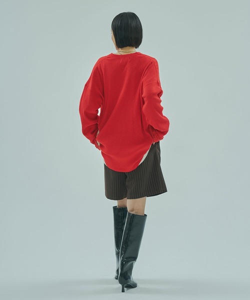 ROSE BUD(ローズバッド)の「(CREOLME)RIB HENRY NECK PULLOVER(Tシャツ/カットソー・レディース・チャコールグレー/オフホワイト/レッド・ONE SIZE)」の6枚目の写真
