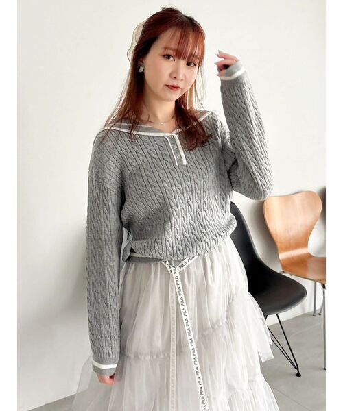 dazzlin（ダズリン）の「【FILA別注】セーラーカラーラインニットプルオーバー（ニット/セーター・レディース・ネイビー/ブラウン/グレー/ピンク/アイボリー・FREE）」の3枚目の写真