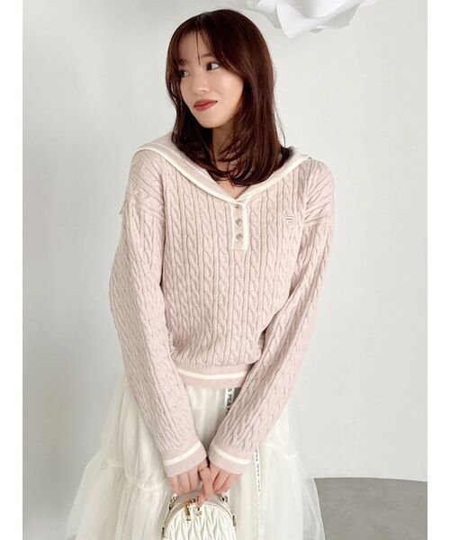 dazzlin（ダズリン）の「【FILA別注】セーラーカラーラインニットプルオーバー（ニット/セーター・レディース・ネイビー/ブラウン/グレー/ピンク/アイボリー・FREE）」の5枚目の写真