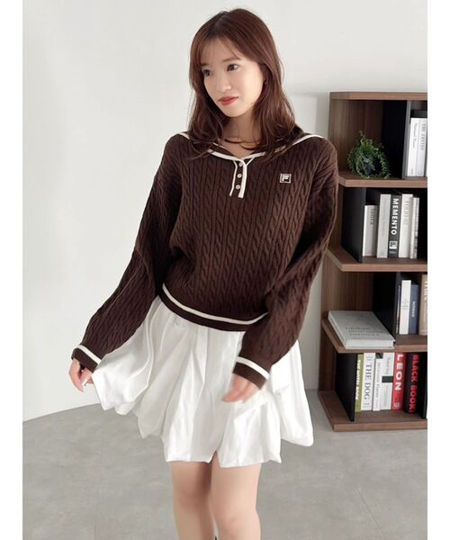 dazzlin（ダズリン）の「【FILA別注】セーラーカラーラインニットプルオーバー（ニット/セーター・レディース・ネイビー/ブラウン/グレー/ピンク/アイボリー・FREE）」の6枚目の写真