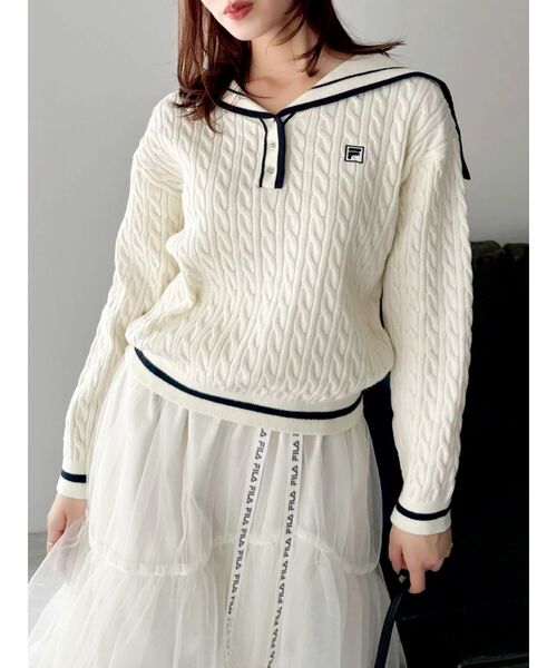 dazzlin（ダズリン）の「【FILA別注】セーラーカラーラインニットプルオーバー（ニット/セーター・レディース・ネイビー/ブラウン/グレー/ピンク/アイボリー・FREE）」の9枚目の写真