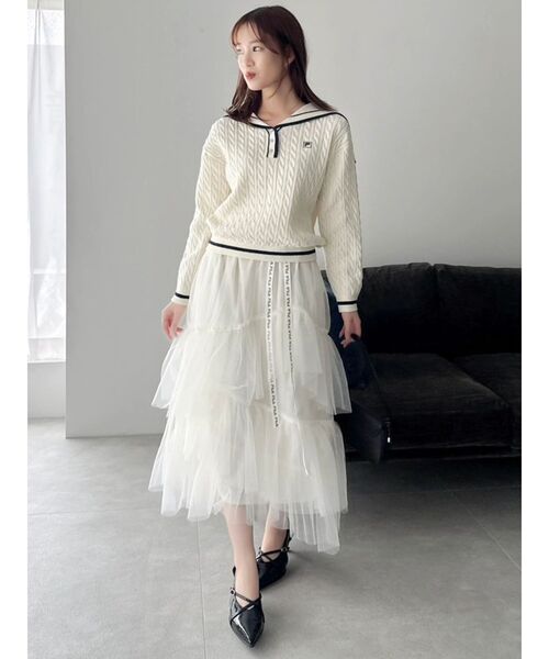 dazzlin（ダズリン）の「【FILA別注】セーラーカラーラインニットプルオーバー（ニット/セーター・レディース・ネイビー/ブラウン/グレー/ピンク/アイボリー・FREE）」の10枚目の写真