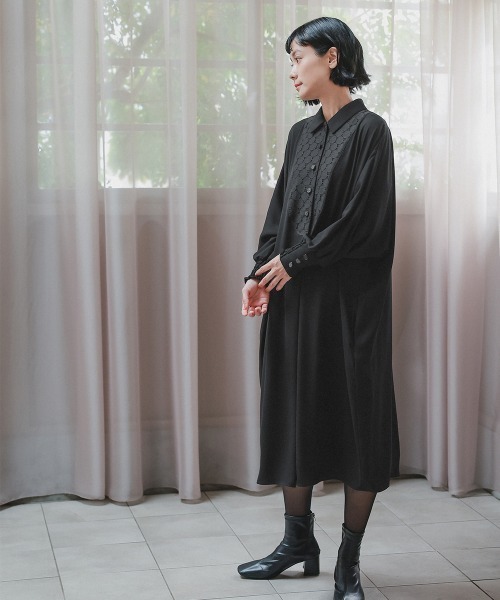 袱紗も入るポケット仕様 洗える防しわ水玉レースドルマンスリーブ