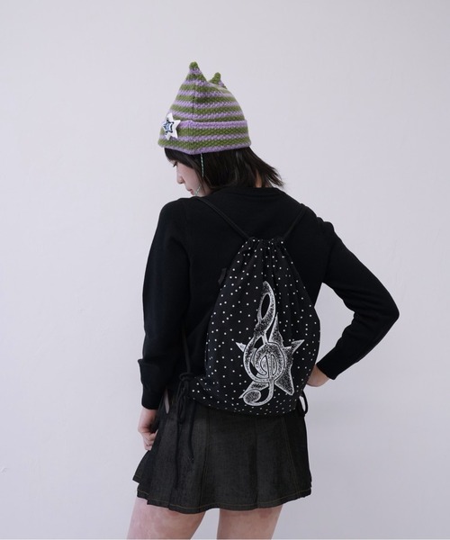 Uenui（ウニュイ）の「【 cunii 】音符 モチーフ 巾着 バッグ レディース 韓国 風 ストリート ショルダー バッグ（ショルダーバッグ・レディース・ブラック・FREE）」の6枚目の写真