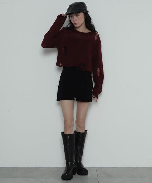 WEGO（ウィゴー）の「WEGO/【25年秋冬新作】ジャガードハイウエストタイトショートパンツ（スラックス・レディース・ブラック・FREE）」の2枚目の写真