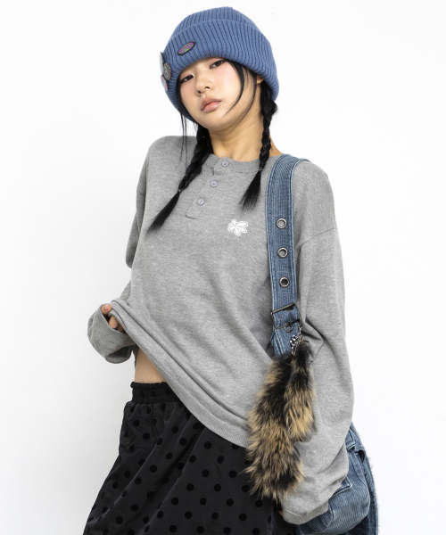 GLACK(グラック)の「GZNT004 PMPラインアプリケヘンリーネックニット(ヘザーグレー)(ニット/セーター・レディース・その他・LARGE/MEDIUM)」の7枚目の写真