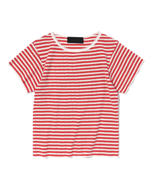 YOUHEE(ユヒ)の「LACE STRIPE T-SHIRTS RED(Tシャツ/カットソー・レディース・その他・FREE)」の2枚目の写真