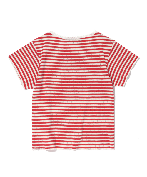 YOUHEE(ユヒ)の「LACE STRIPE T-SHIRTS RED(Tシャツ/カットソー・レディース・その他・FREE)」の3枚目の写真