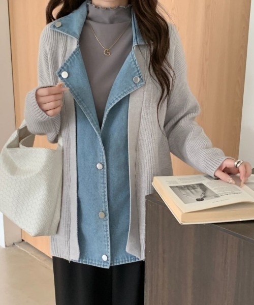 ABITOKYO(アビトーキョー)の「開襟デニムドッキングニットカーディガン(カーディガン/ボレロ・レディース・ベージュ/ブラック/グレー・FREE)」の17枚目の写真