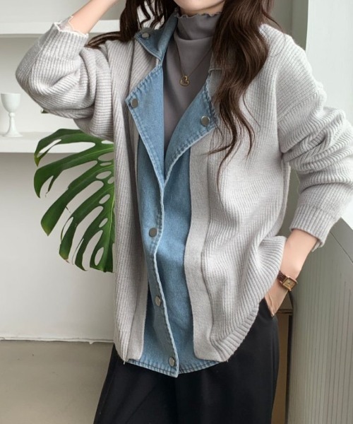 ABITOKYO(アビトーキョー)の「開襟デニムドッキングニットカーディガン(カーディガン/ボレロ・レディース・ベージュ/ブラック/グレー・FREE)」の19枚目の写真