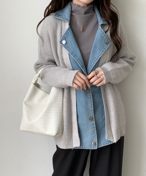 ABITOKYO(アビトーキョー)の「開襟デニムドッキングニットカーディガン(カーディガン/ボレロ・レディース・ベージュ/ブラック/グレー・FREE)」の21枚目の写真