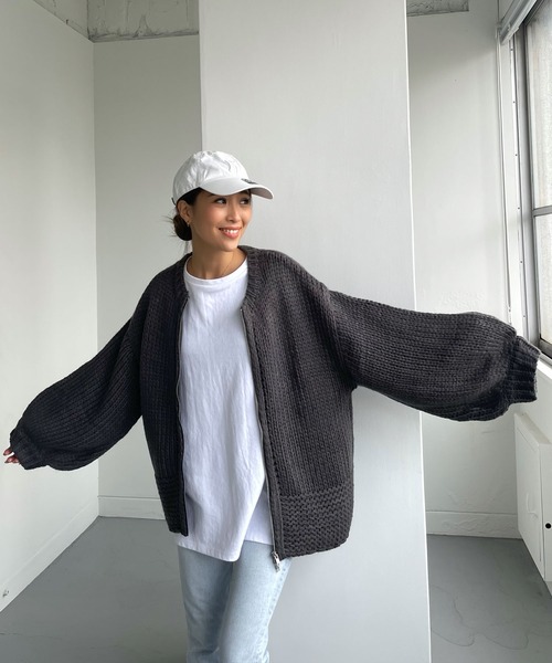 CHERI since1985(シェリ)の「フロントダブルジップローゲージニットカーディガン(ニット/セーター・レディース・チャコール/アイボリー・FREE)」の7枚目の写真