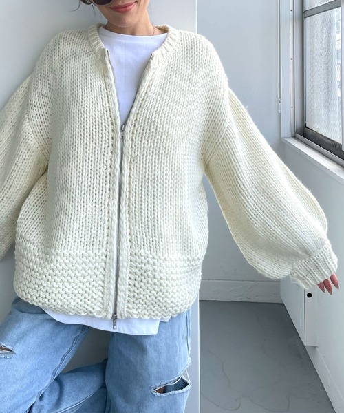 CHERI since1985(シェリ)の「フロントダブルジップローゲージニットカーディガン(ニット/セーター・レディース・チャコール/アイボリー・FREE)」の9枚目の写真