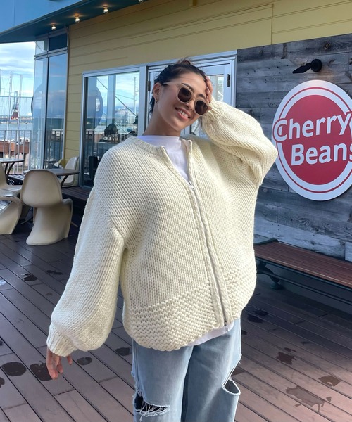 CHERI since1985(シェリ)の「フロントダブルジップローゲージニットカーディガン(ニット/セーター・レディース・チャコール/アイボリー・FREE)」の18枚目の写真