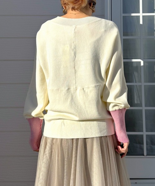 Q（キュー）の「切替ドルマンニット（ニット/セーター・レディース・ライトグレー/ライム/アイボリー/ラベンダー・MEDIUM）」の19枚目の写真