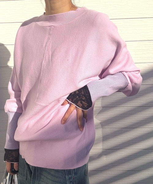 Q（キュー）の「切替ドルマンニット（ニット/セーター・レディース・ライトグレー/ライム/アイボリー/ラベンダー・MEDIUM）」の21枚目の写真