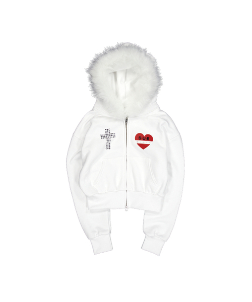 SETUP-EXE(セットアップイーエックスイー)の「FUR TRIMMING HOODED ZIP-UP / WHITE(パーカー・レディース・その他・OS)」の7枚目の写真