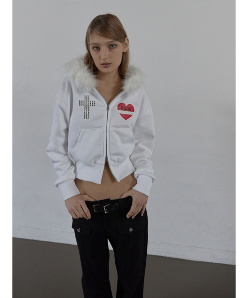 SETUP-EXE(セットアップイーエックスイー)の「FUR TRIMMING HOODED ZIP-UP / WHITE(パーカー・レディース・その他・OS)」の3枚目の写真