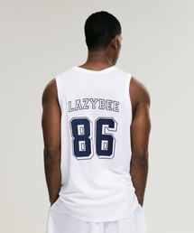 LAZYBEE（レイジービー）の「マッスルメッシュジャージオーバーサイズMノースリーブタンクトップホワイト（Tシャツ/カットソー）」
