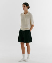 DOUBLE TUCK WIDE HALF PANTS_BLACK