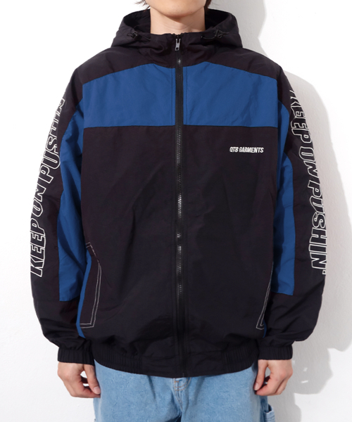 QT8 GARMENTS(キューティーエイトガーメント)の「LB Retro Hooded Track Jacket (Black/Blue)(ナイロンジャケット・レディース・その他・MEDIUM/LARGE/X-LARGE)」の1枚目の写真