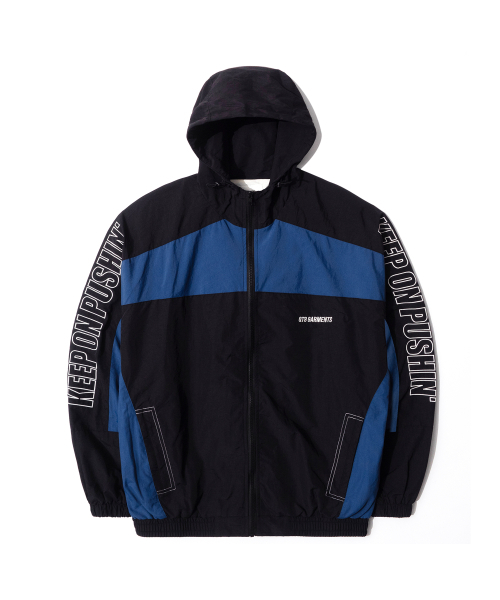 QT8 GARMENTS(キューティーエイトガーメント)の「LB Retro Hooded Track Jacket (Black/Blue)(ナイロンジャケット・レディース・その他・MEDIUM/LARGE/X-LARGE)」の2枚目の写真