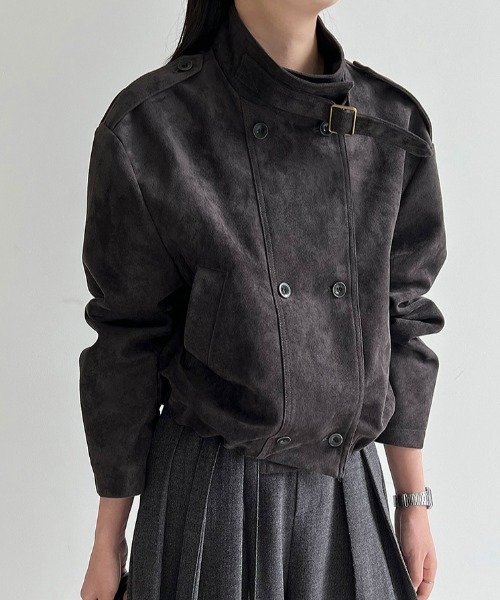 semplice(センプリチェ)の「スエード風ハイネックショートブルゾン(その他アウター・レディース・グレー/ブラウン・L/M)」の1枚目の写真