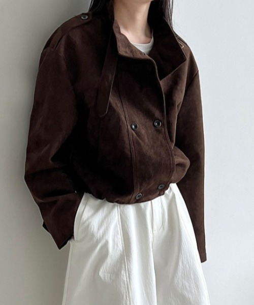 semplice(センプリチェ)の「スエード風ハイネックショートブルゾン(その他アウター・レディース・グレー/ブラウン・L/M)」の3枚目の写真