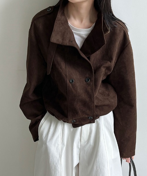 semplice(センプリチェ)の「スエード風ハイネックショートブルゾン(その他アウター・レディース・グレー/ブラウン・L/M)」の4枚目の写真