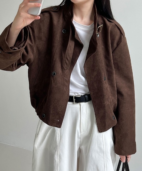 semplice(センプリチェ)の「スエード風ハイネックショートブルゾン(その他アウター・レディース・グレー/ブラウン・L/M)」の5枚目の写真